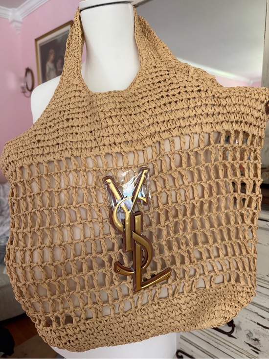 Yves Saint Laurent Handbags - Yves Saint Laurent Tan Woven Logo Tote